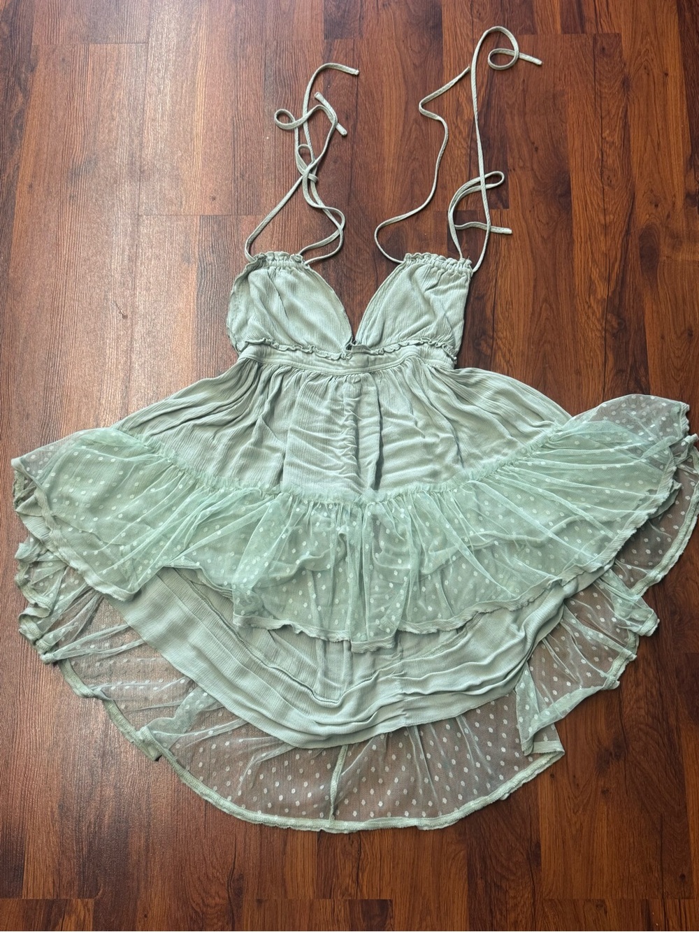 Mint Green High-Low Ruffle Dress - Picture 3 of 5